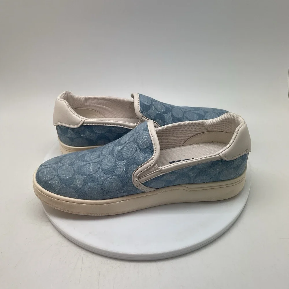 Coach Sneakers Womens 7.5 B CA448 Signature Canvas Slip-On Blue White Shoes